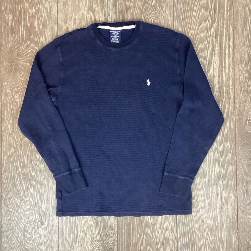 Polo Ralph Lauren Sleepwear Shirt Blue Waffle Pony‎ Men's thermal  L Navy - Picture 3 of 5